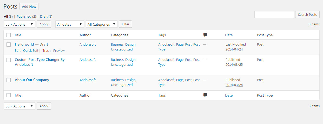 Post Type Changer Screenshot: 1